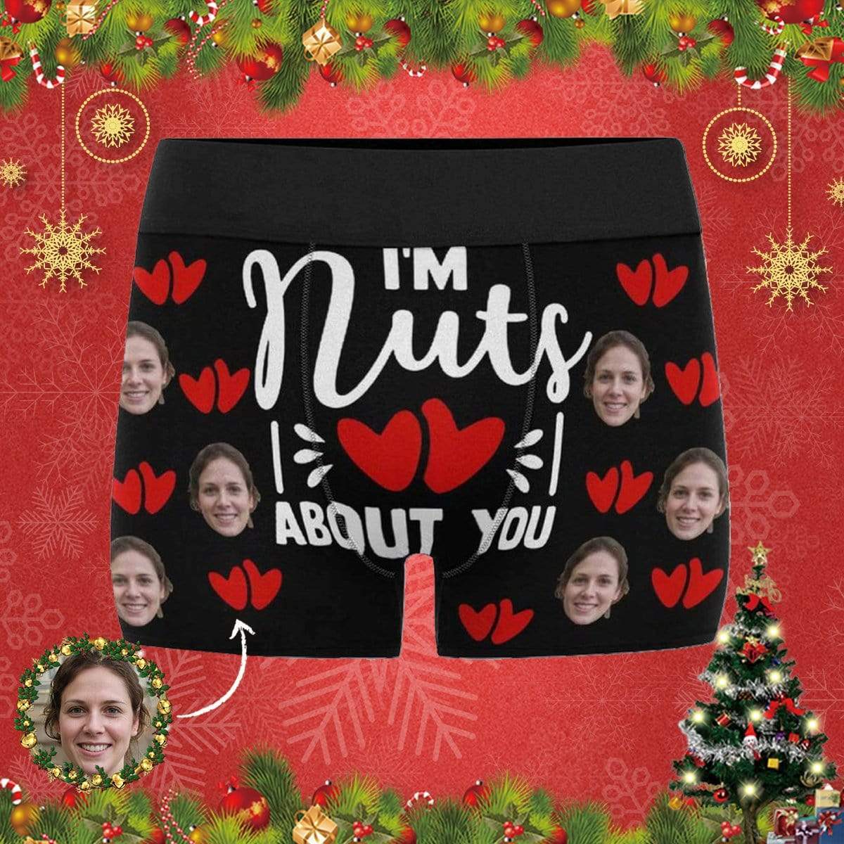 FacePajamas Underwear Custom Face Boxer Briefs I'm Nuts About You Personalized Photo Undies Face Boxer Underwear Valentine's Day for Him