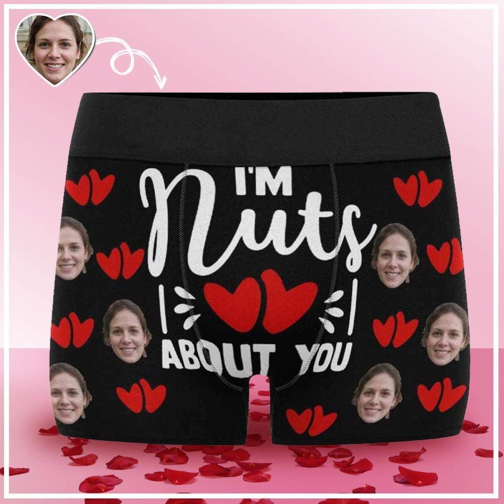 FacePajamas Underwear Custom Face Boxer Briefs I'm Nuts About You Personalized Photo Undies Face Boxer Underwear Valentine's Day for Him