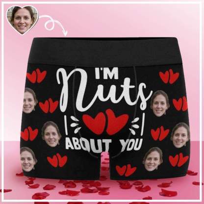 FacePajamas Underwear Custom Face Boxer Briefs I'm Nuts About You Personalized Photo Undies Face Boxer Underwear Valentine's Day for Him