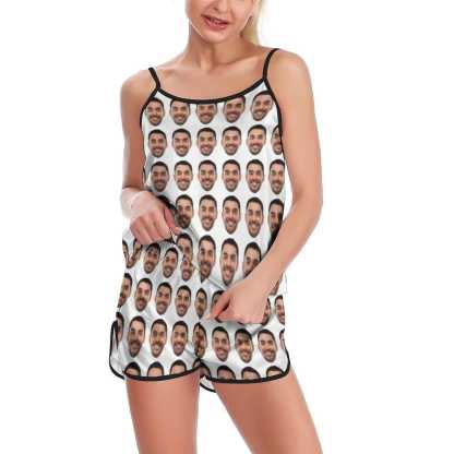 FacePajamas Pajama Custom Face Boyfriend Pajamas Sleepwear Personalized Women's Sexy Cami Pajamas Set