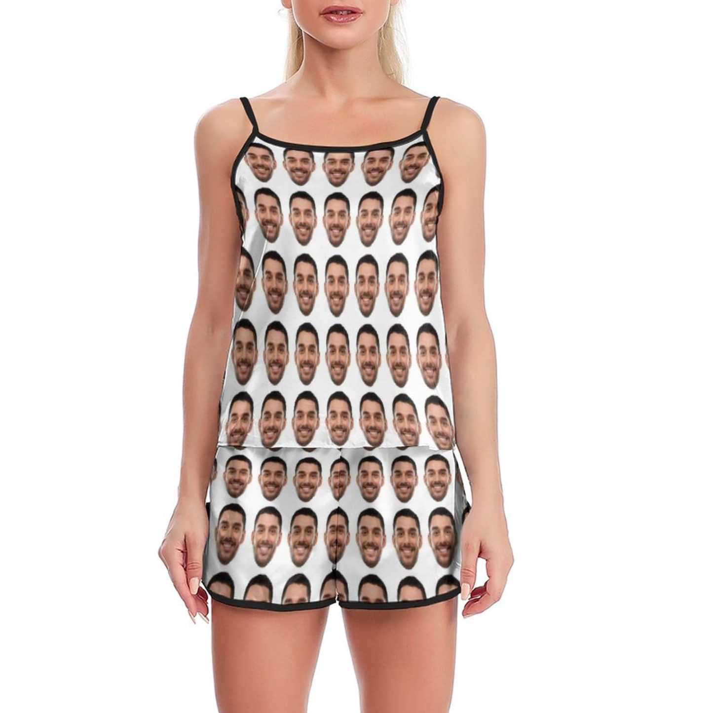 FacePajamas Pajama Custom Face Boyfriend Pajamas Sleepwear Personalized Women's Sexy Cami Pajamas Set