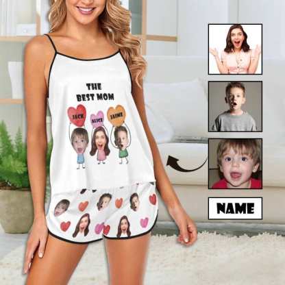 FacePajamas 379780497655 Custom Face Cami Pajamas Set  Colorful Hearts Best Mom Women's Personalized Sleepwear