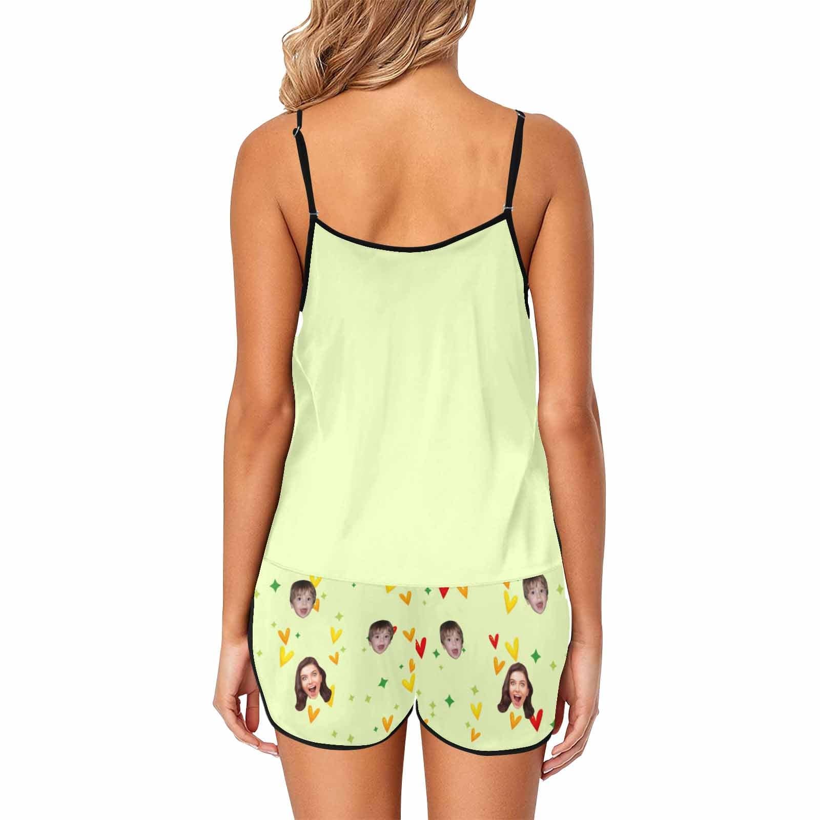 FacePajamas 379780497655 Custom Face Cami Pajamas Set  Flower And Heart Best Mom Women's Personalized Sleepwear