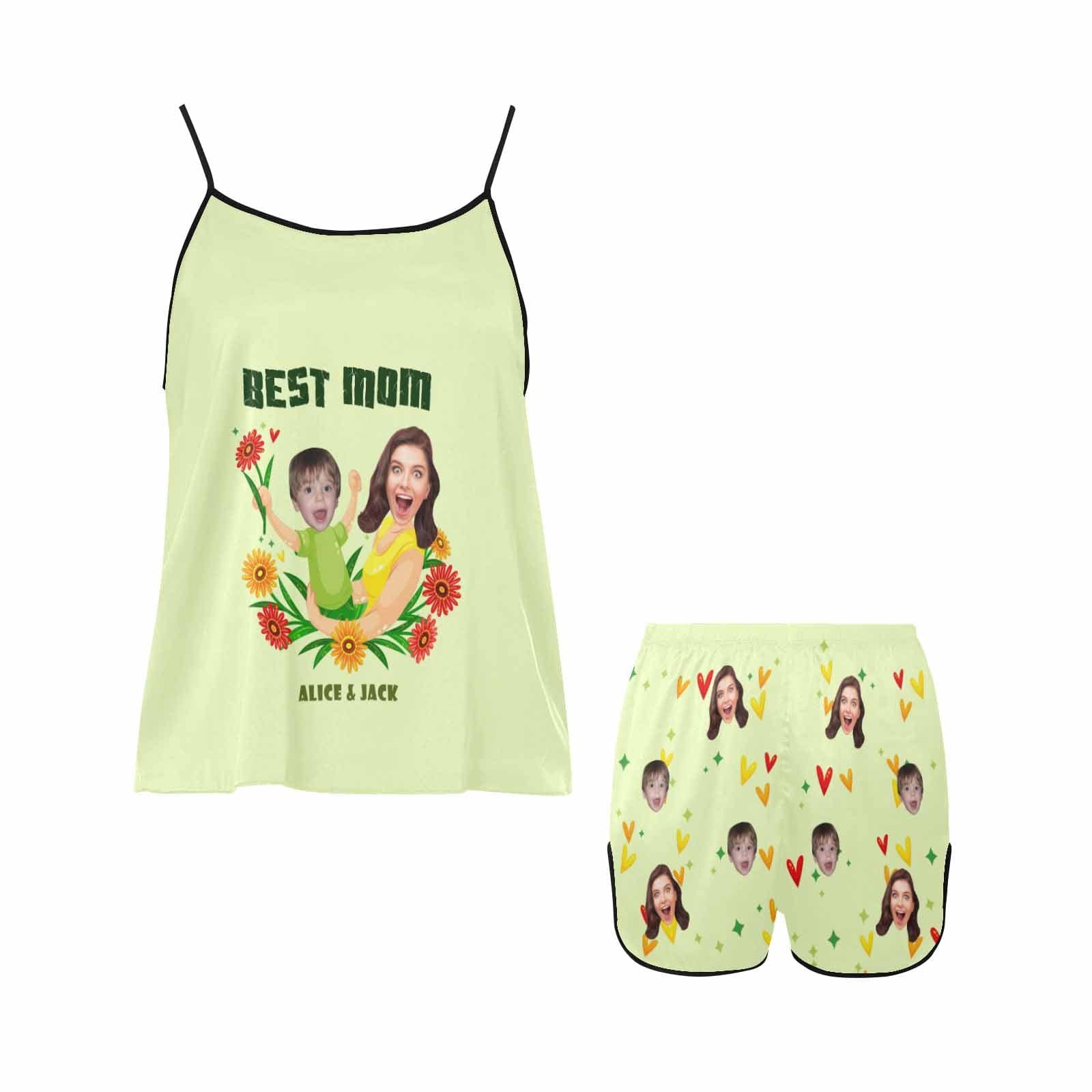 FacePajamas 379780497655 Custom Face Cami Pajamas Set  Flower And Heart Best Mom Women's Personalized Sleepwear
