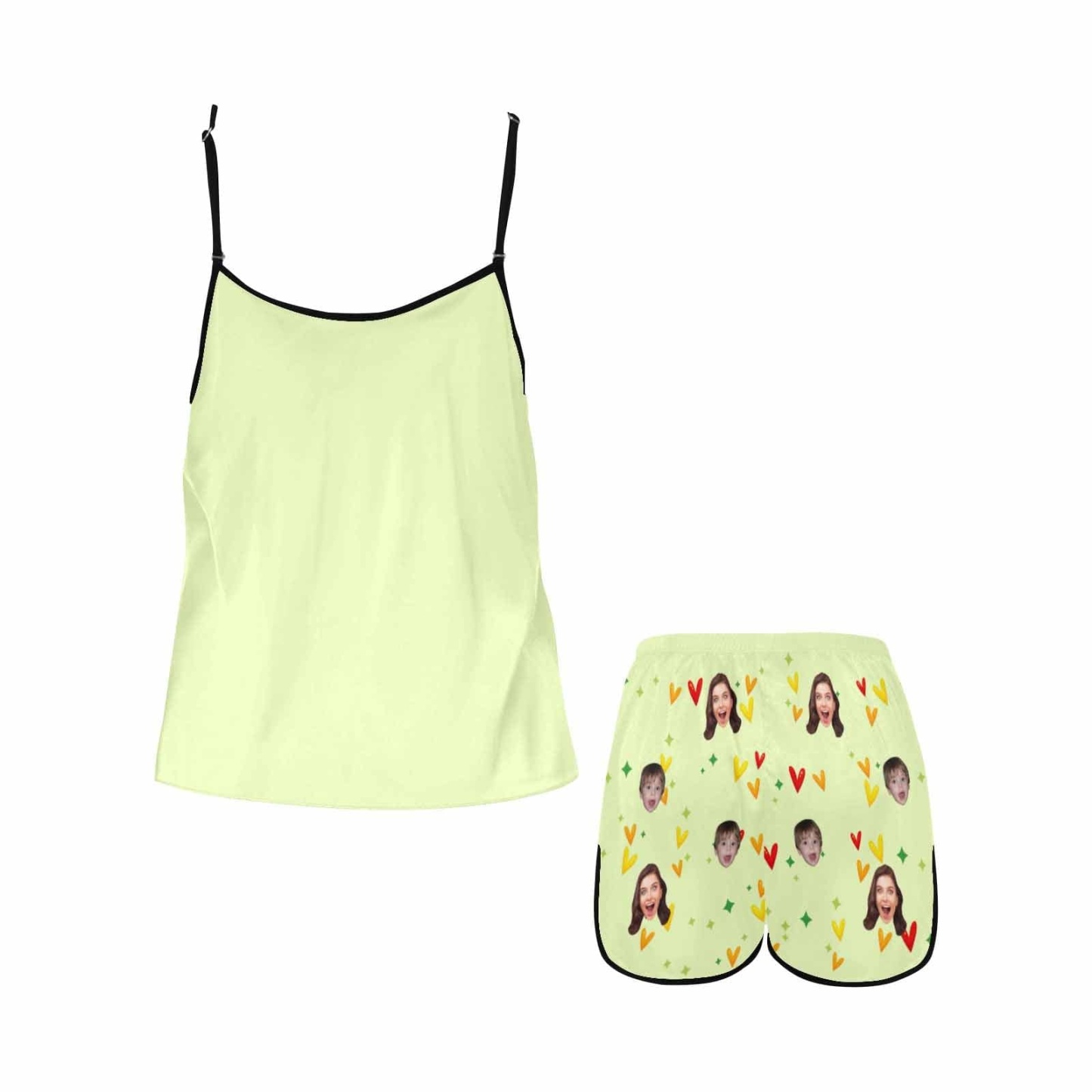 FacePajamas 379780497655 Custom Face Cami Pajamas Set  Flower And Heart Best Mom Women's Personalized Sleepwear