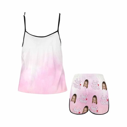 FacePajamas 379780497655 Custom Face Cami Pajamas Set Mom Are The Queen Personalized Sleepwear