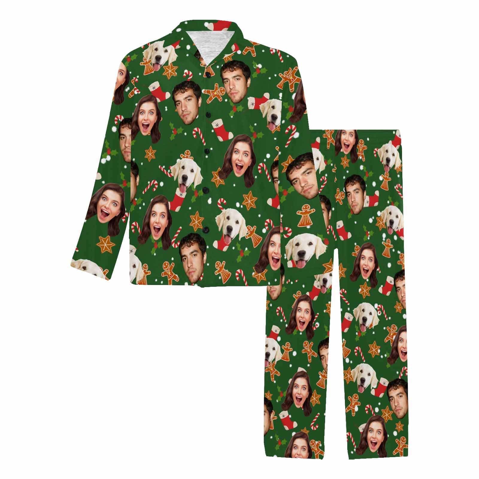 FacePajamas Custom Face Christmas Gifts Biscuits and Socks Persoanlized Sleepwear Men's Long Sleeves Pajama Set