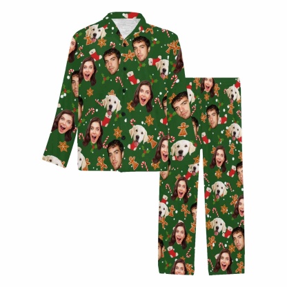 FacePajamas Custom Face Christmas Gifts Biscuits and Socks Persoanlized Sleepwear Men's Long Sleeves Pajama Set
