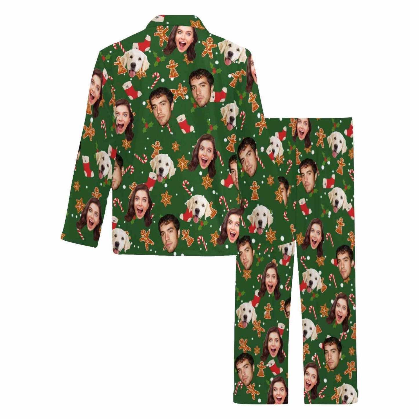 FacePajamas Custom Face Christmas Gifts Biscuits and Socks Persoanlized Sleepwear Men's Long Sleeves Pajama Set