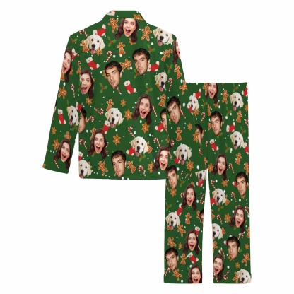 FacePajamas Custom Face Christmas Gifts Biscuits and Socks Persoanlized Sleepwear Men's Long Sleeves Pajama Set
