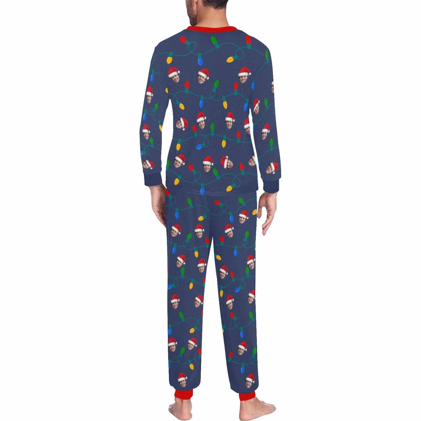 FacePajamas Pajama Custom Face Christmas Hat LED Lights Sleepwear Personalized Family Slumber Party Matching Long Sleeve Pajamas Set