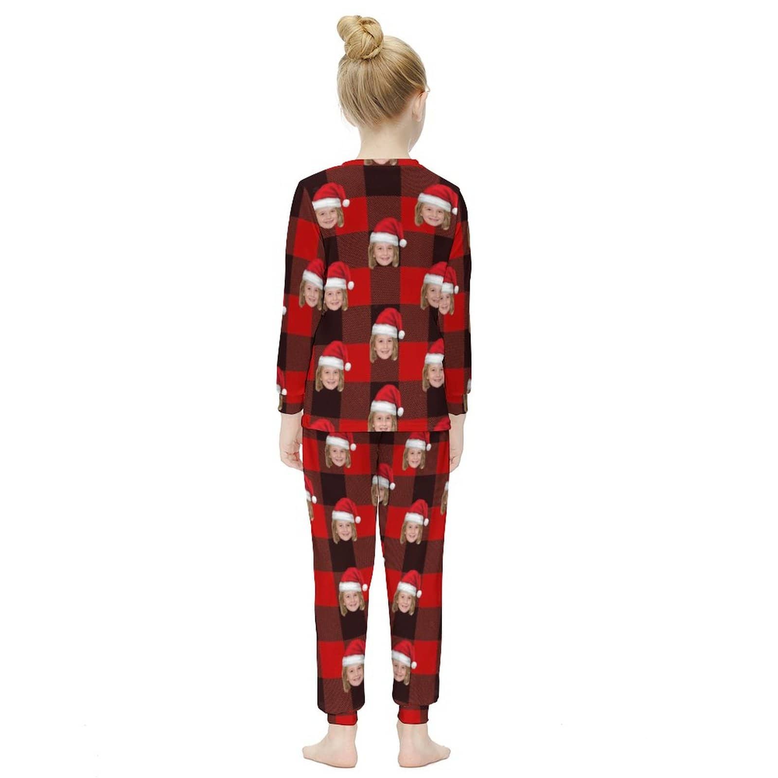 FacePajamas Pajama Custom Face Christmas Hat Pjs Red Black Stripes Sleepwear Personalized Kids Long Sleeve Pajamas Set