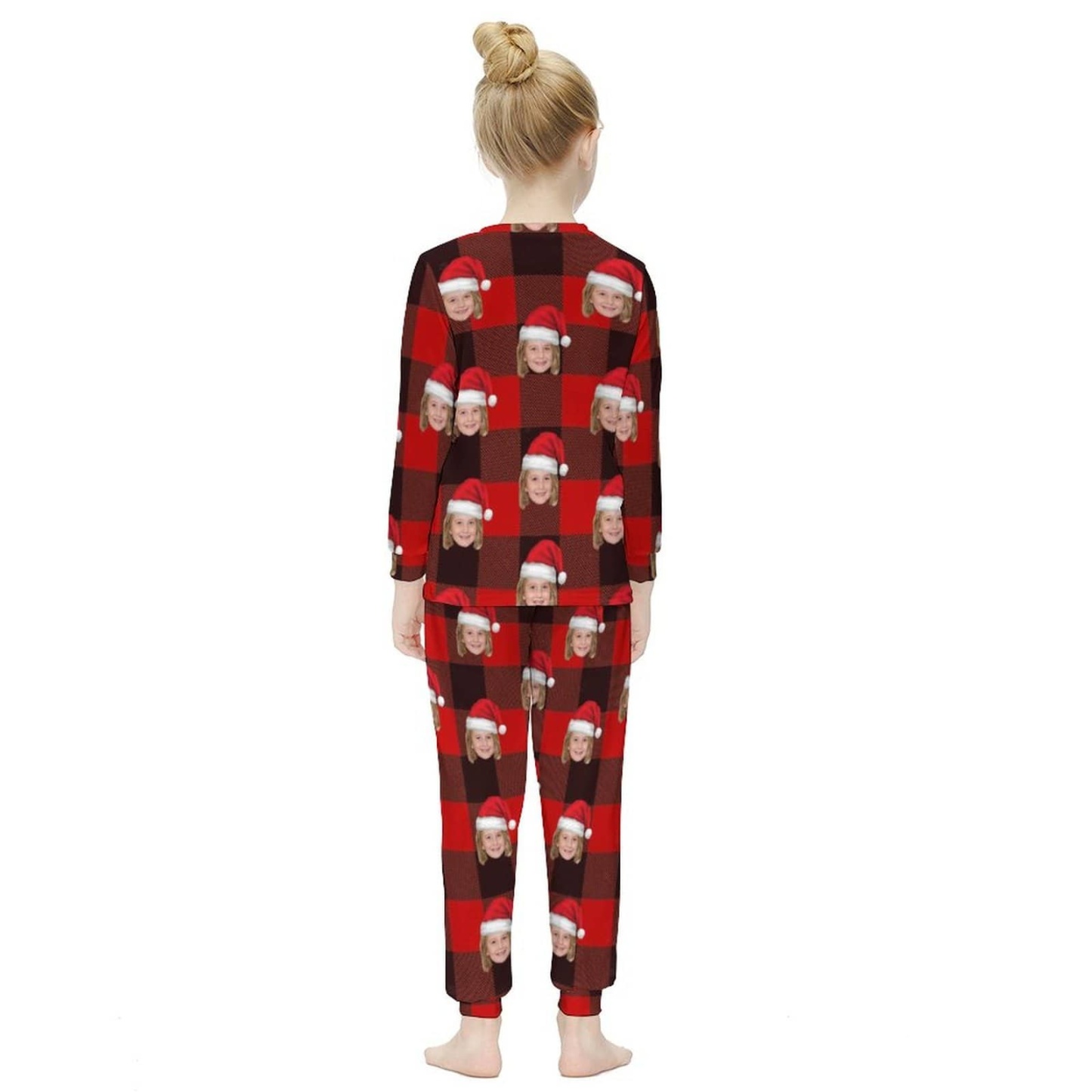 FacePajamas Pajama Custom Face Christmas Hat Pjs Red Black Stripes Sleepwear Personalized Kids Long Sleeve Pajamas Set