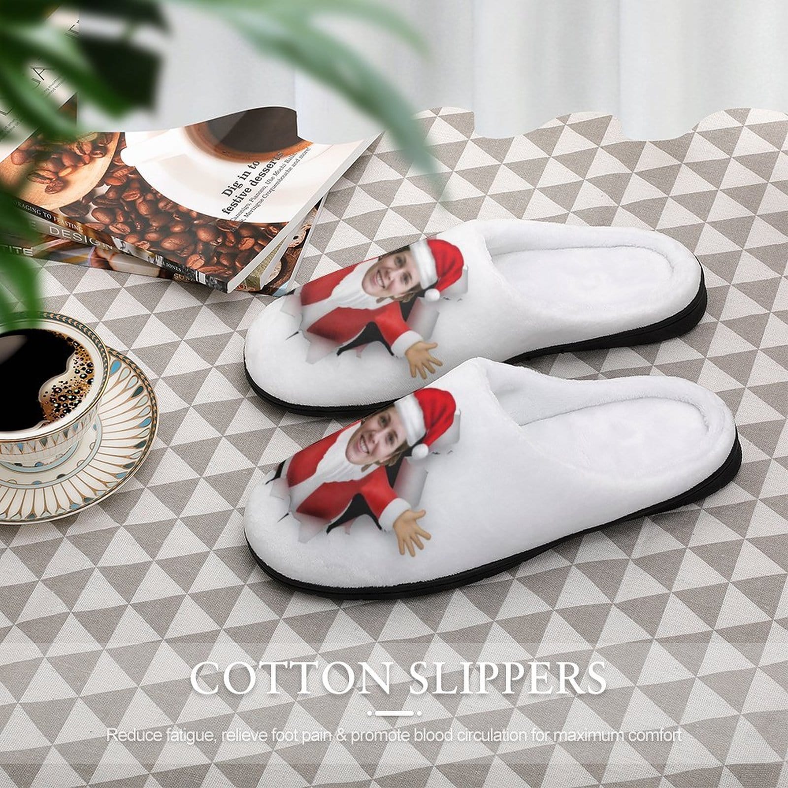 FacePajamas Slippers-2YX-SDS Custom Face Christmas Women's All Over Print Cotton Slippers