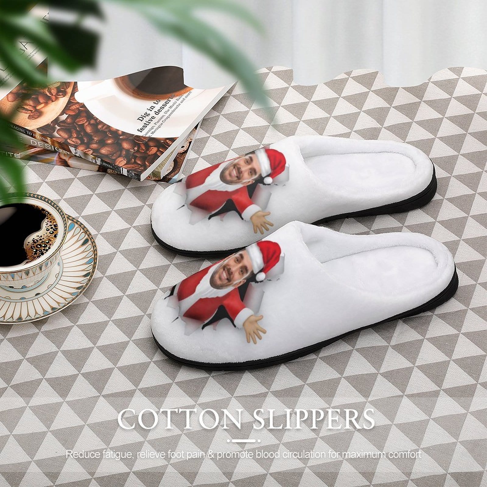 FacePajamas Slippers-2YX-SDS Custom Face Christmas Men's All Over Print Cotton Slippers