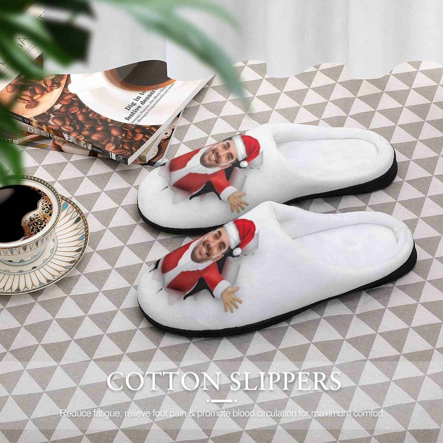 FacePajamas Slippers-2YX-SDS Custom Face Christmas Men's All Over Print Cotton Slippers