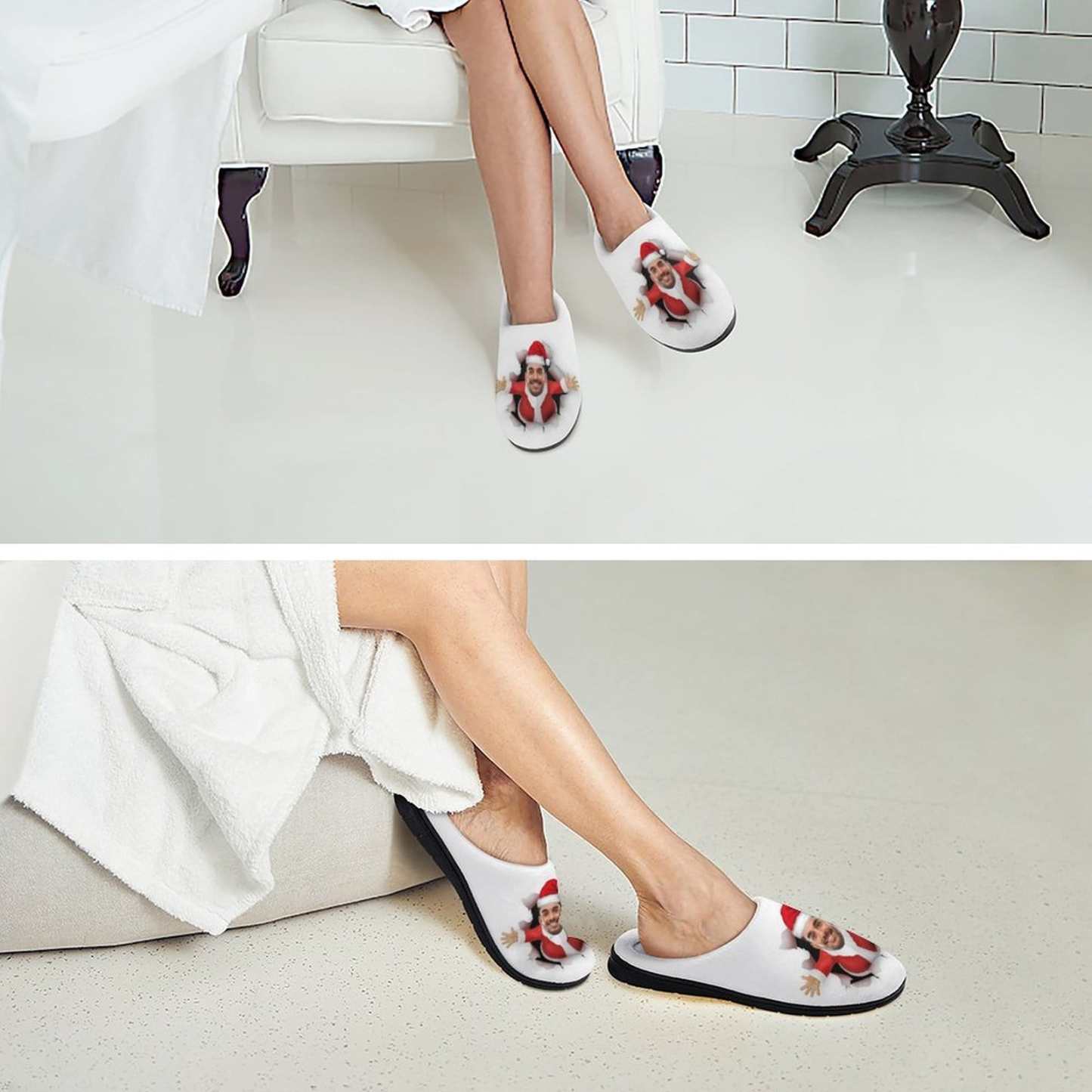 FacePajamas Slippers-2YX-SDS Custom Face Christmas Men's All Over Print Cotton Slippers