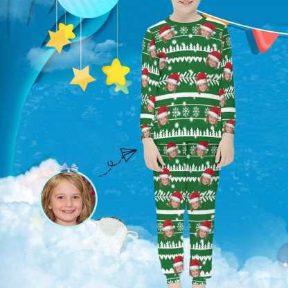FacePajamas Pajama Custom Face Christmas Pajamas Personalized Pattern Kids Long Sleeve Pajama Set