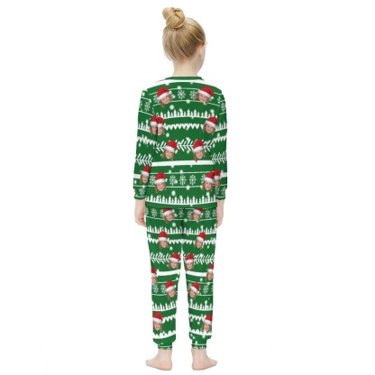 FacePajamas Pajama Custom Face Christmas Pajamas Personalized Pattern Kids Long Sleeve Pajama Set