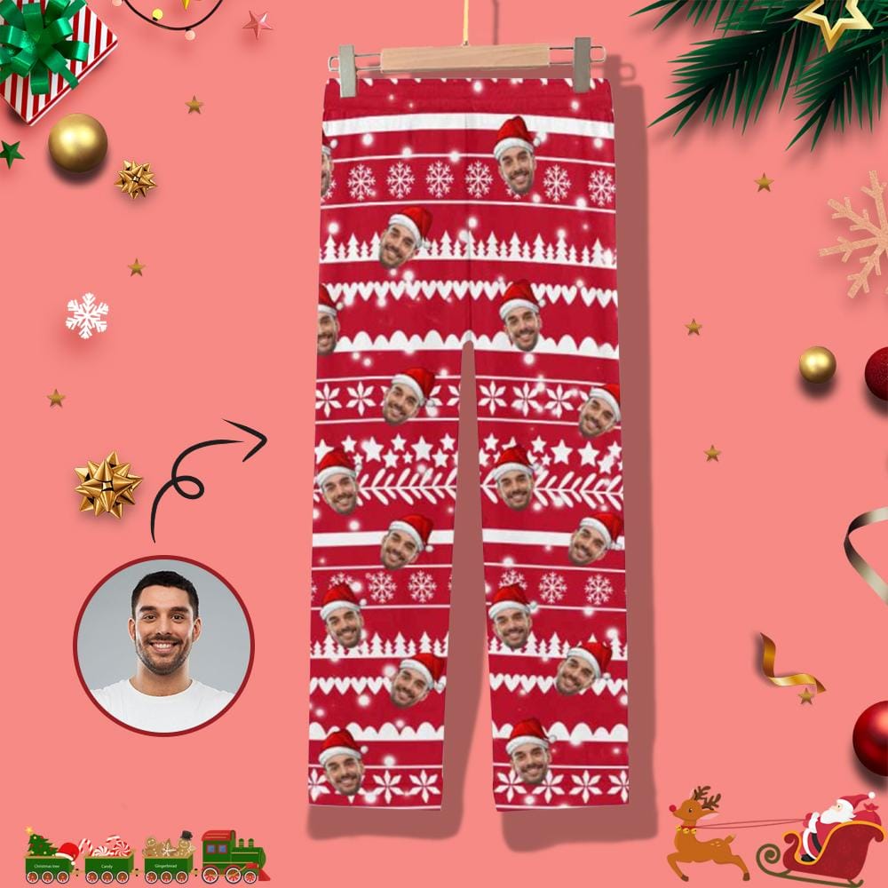 FacePajamas Pajama Custom Face Christmas Snowflake Tree Women's Long Pajama Set Pajama Top&Pajama Bottom