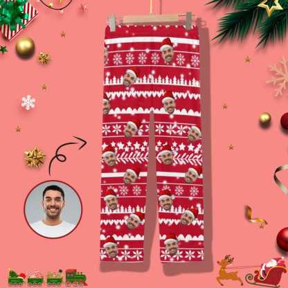 FacePajamas Pajama Custom Face Christmas Snowflake Tree Women's Long Pajama Set Pajama Top&Pajama Bottom