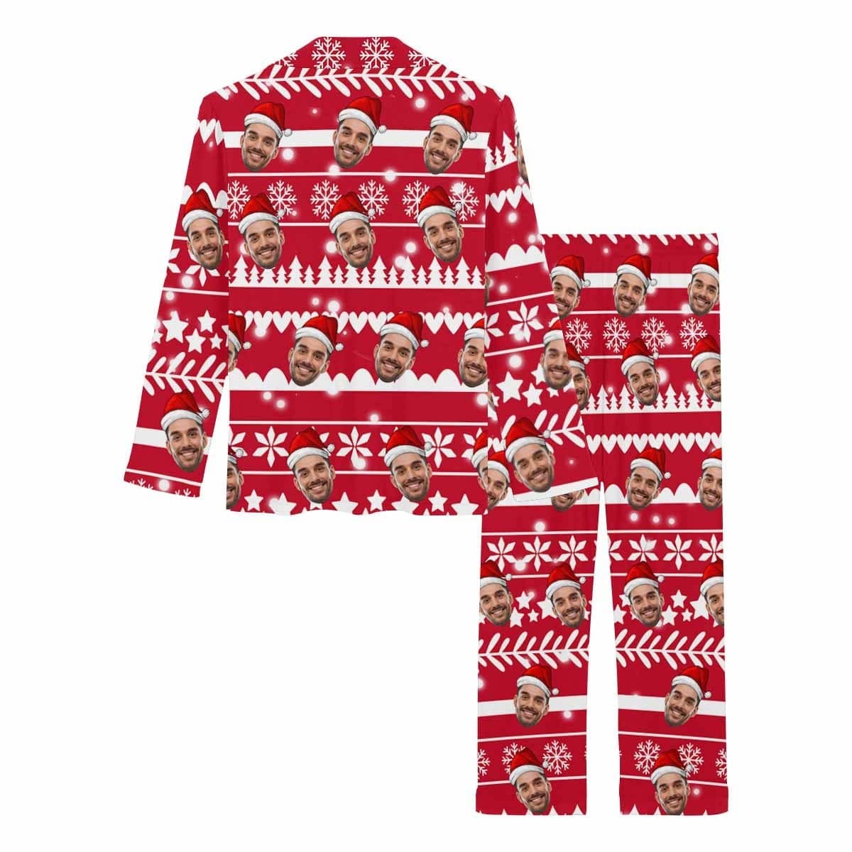 FacePajamas Pajama Custom Face Christmas Snowflake Tree Women's Long Pajama Set Pajama Top&Pajama Bottom