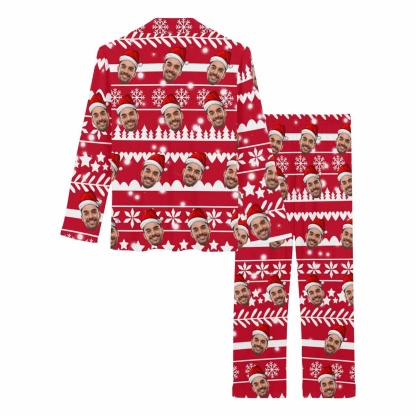 FacePajamas Pajama Custom Face Christmas Snowflake Tree Women's Long Pajama Set Pajama Top&Pajama Bottom