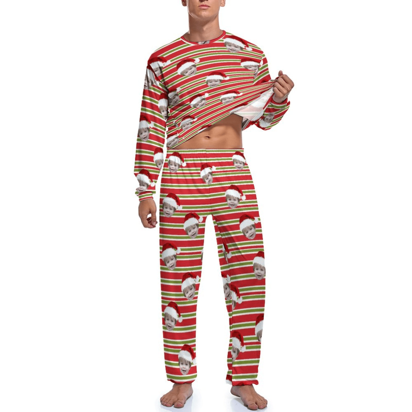 FacePajamas Pajama Custom Face Christmas Stripes Couple Matching Pajamas