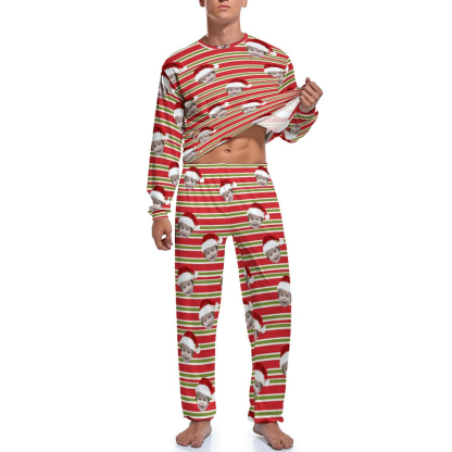 FacePajamas Pajama Custom Face Christmas Stripes Couple Matching Pajamas