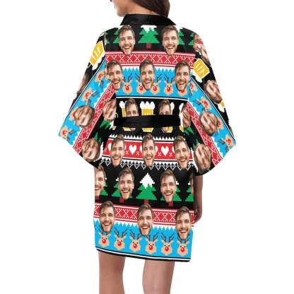 FacePajamas Pajama Custom Face Christmas Tree Beer Women's Short Pajamas Funny Personalized Photo Pajamas Kimono Robe