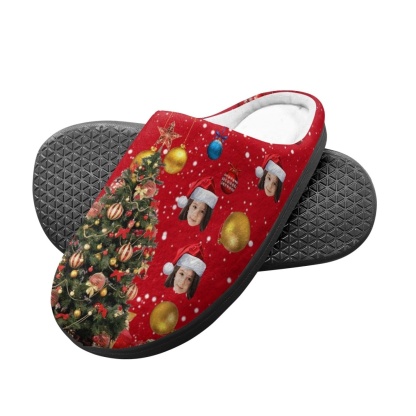 FacePajamas Slippers-2ML-ZD Custom Face Christmas Tree Cotton Slippers for Adult&Kids Personalized Non-Slip Slippers Warm House Shoes