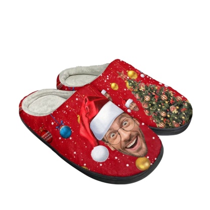 FacePajamas Slippers-2ML-ZD Custom Face Christmas Tree Cotton Slippers for Adult&Kids Personalized Non-Slip Slippers Warm House Shoes