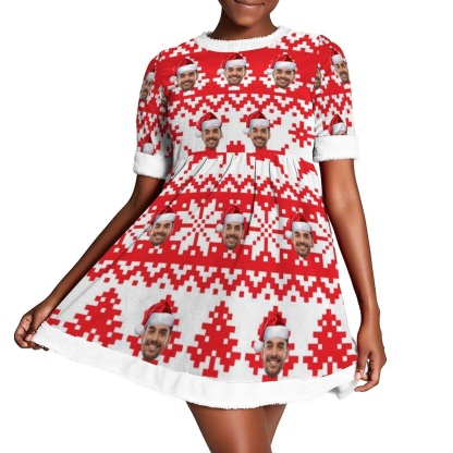 FacePajamas Christmas Dress-2ML-SDS Custom Face Christmas Tree Elk Snowflake Chrismas Nightdress Personalized Women's Christmas Dress Pajamas