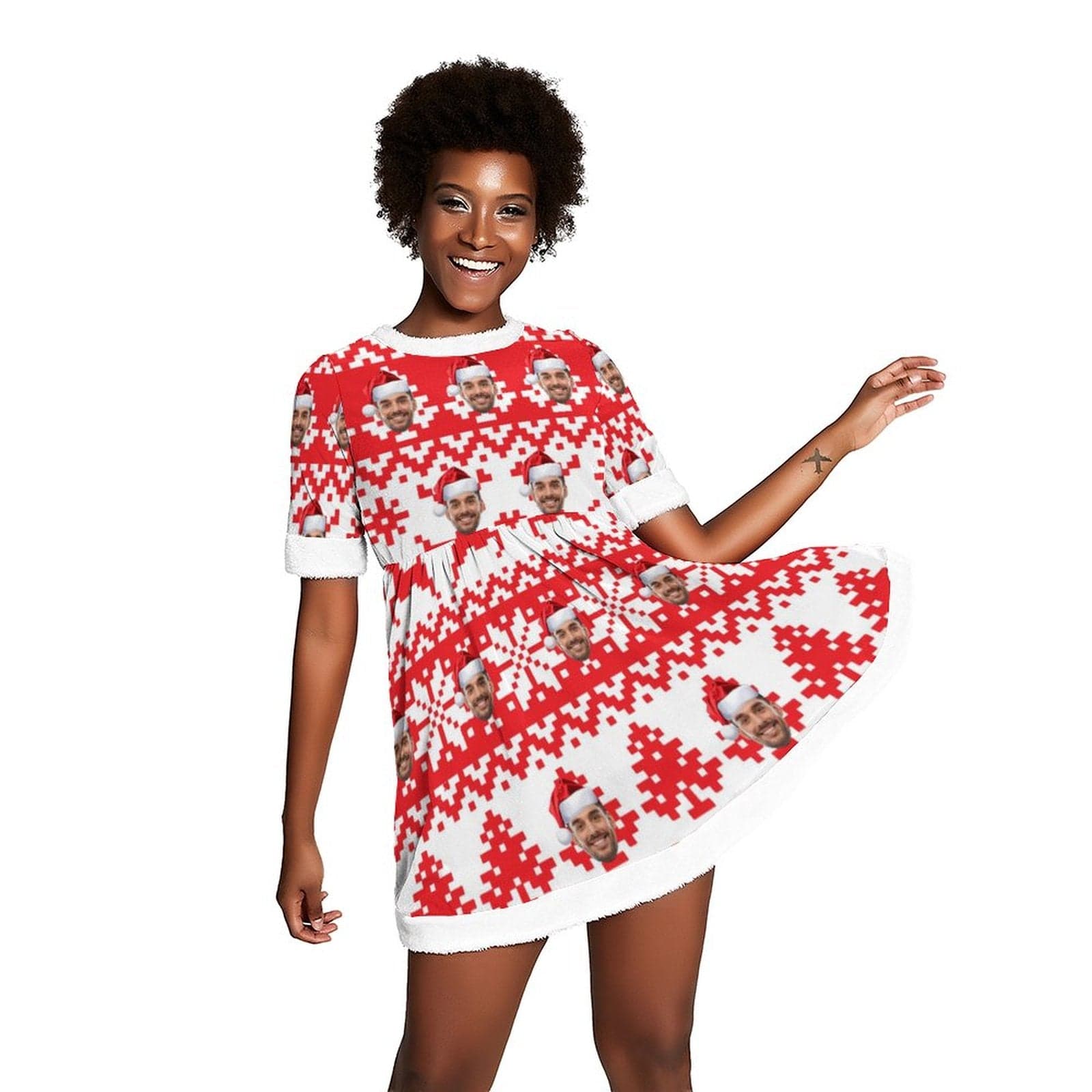 FacePajamas Christmas Dress-2ML-SDS Custom Face Christmas Tree Elk Snowflake Chrismas Nightdress Personalized Women's Christmas Dress Pajamas