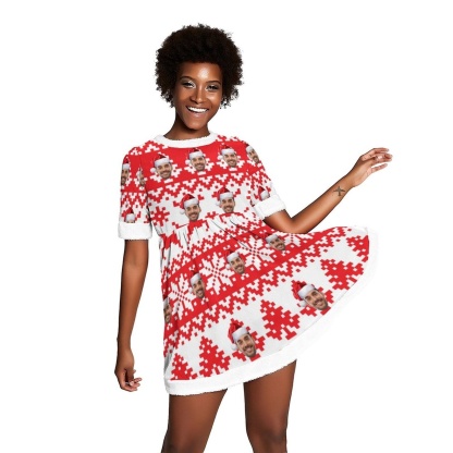 FacePajamas Christmas Dress-2ML-SDS Custom Face Christmas Tree Elk Snowflake Chrismas Nightdress Personalized Women's Christmas Dress Pajamas