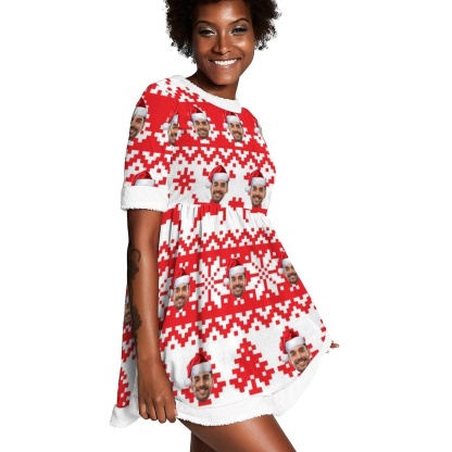 FacePajamas Christmas Dress-2ML-SDS Custom Face Christmas Tree Elk Snowflake Chrismas Nightdress Personalized Women's Christmas Dress Pajamas
