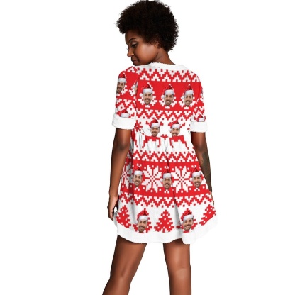 FacePajamas Christmas Dress-2ML-SDS Custom Face Christmas Tree Elk Snowflake Chrismas Nightdress Personalized Women's Christmas Dress Pajamas
