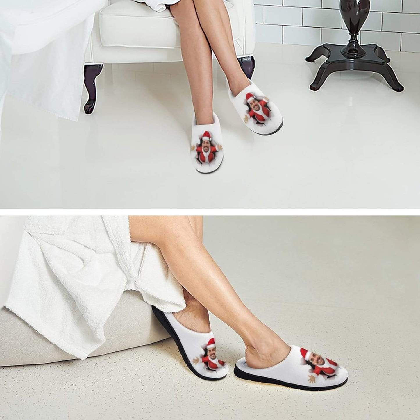 FacePajamas Slippers-2YX-SDS Custom Face Christmas Women's All Over Print Cotton Slippers
