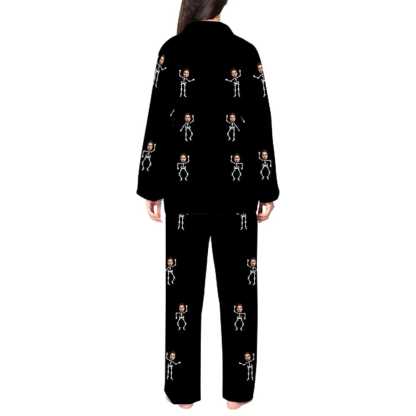 FacePajamas Pajama Custom Face Couple Pajamas Personalized Halloween Skeleton Man Custom Image Couple Matching V-Neck Long Sleeves Pajama Set