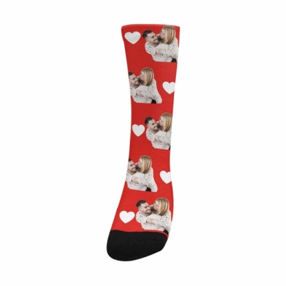 FacePajamas Sublimated Crew Socks Custom Face Couple Socks Love Heart Sublimated Crew Socks Personalized Picture Socks Unisex Gift for Men Women