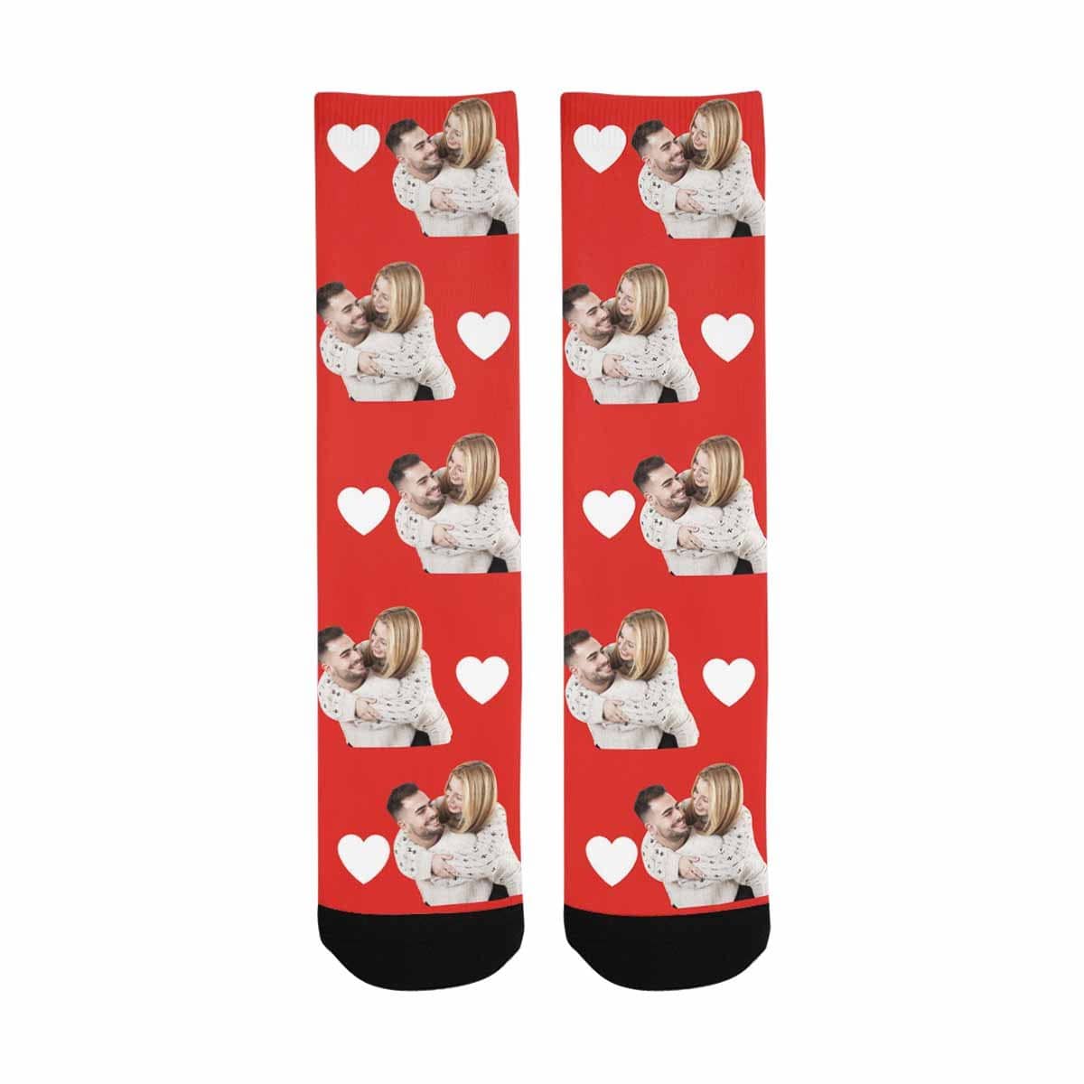 FacePajamas Sublimated Crew Socks Custom Face Couple Socks Love Heart Sublimated Crew Socks Personalized Picture Socks Unisex Gift for Men Women