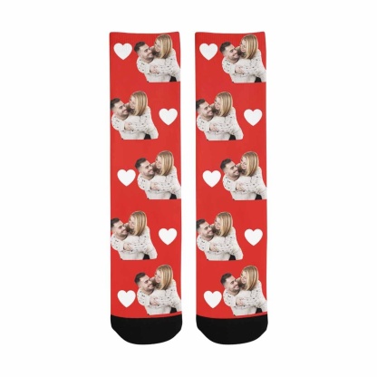 FacePajamas Sublimated Crew Socks Custom Face Couple Socks Love Heart Sublimated Crew Socks Personalized Picture Socks Unisex Gift for Men Women