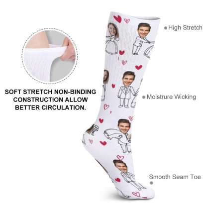 FacePajamas Sublimated Crew Socks-2WH-SDS Custom Face Couple Sublimated Crew Socks Heart Wedding Socks Personalized Funny Photo Socks Gift