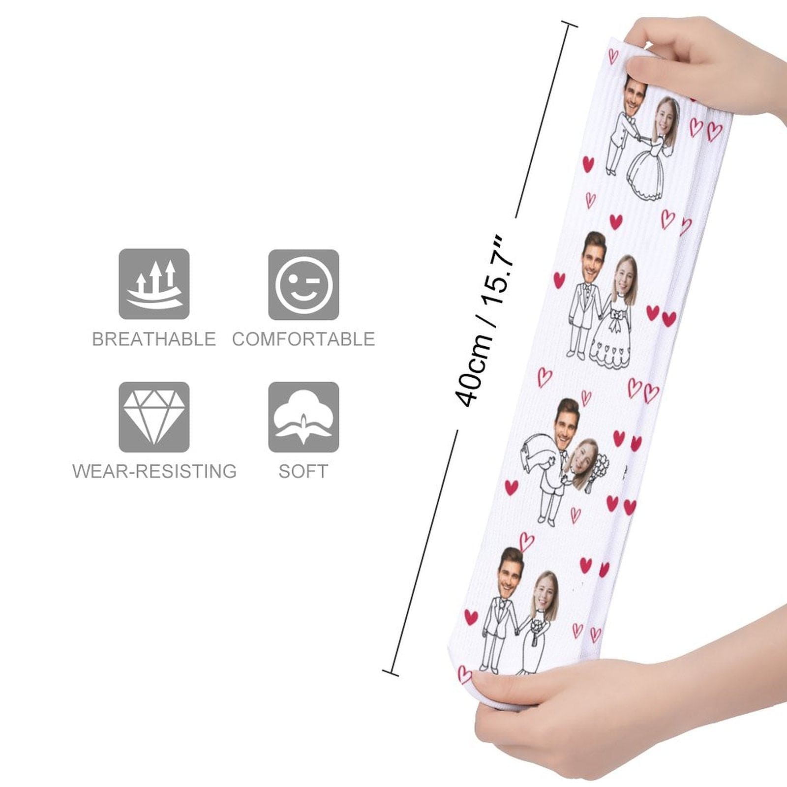 FacePajamas Sublimated Crew Socks-2WH-SDS Custom Face Couple Sublimated Crew Socks Heart Wedding Socks Personalized Funny Photo Socks Gift