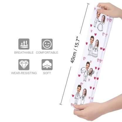 FacePajamas Sublimated Crew Socks-2WH-SDS Custom Face Couple Sublimated Crew Socks Heart Wedding Socks Personalized Funny Photo Socks Gift