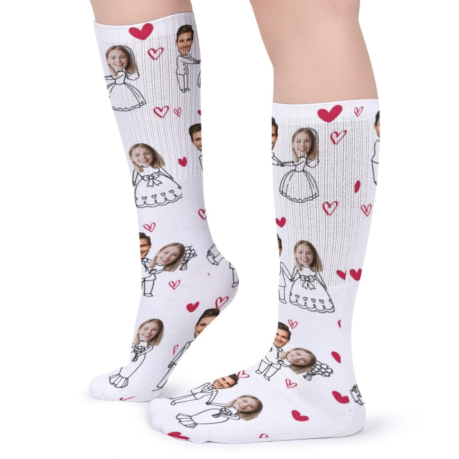 FacePajamas Sublimated Crew Socks-2WH-SDS Custom Face Couple Sublimated Crew Socks Heart Wedding Socks Personalized Funny Photo Socks Gift