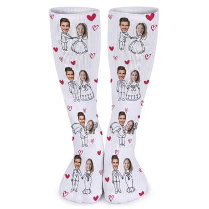 FacePajamas Sublimated Crew Socks-2WH-SDS Custom Face Couple Sublimated Crew Socks Heart Wedding Socks Personalized Funny Photo Socks Gift