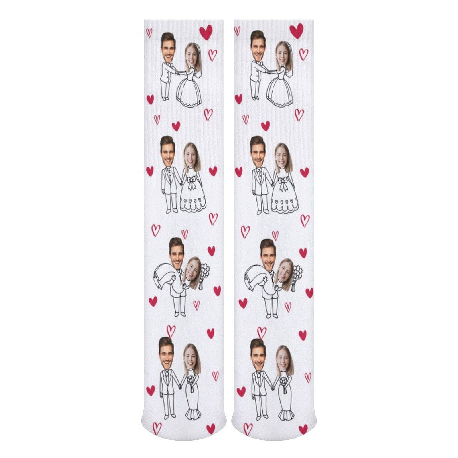 FacePajamas Sublimated Crew Socks-2WH-SDS Custom Face Couple Sublimated Crew Socks Heart Wedding Socks Personalized Funny Photo Socks Gift