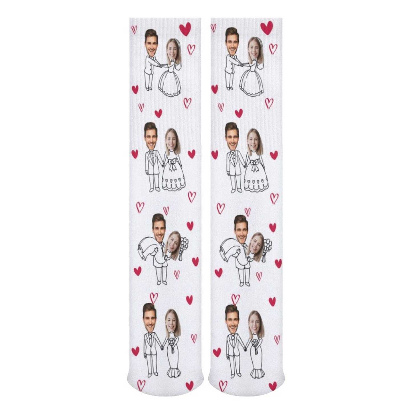 FacePajamas Sublimated Crew Socks-2WH-SDS Custom Face Couple Sublimated Crew Socks Heart Wedding Socks Personalized Funny Photo Socks Gift