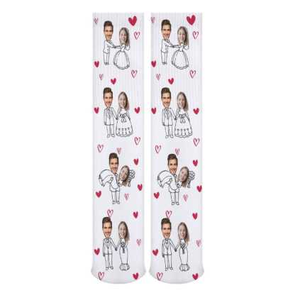 FacePajamas Sublimated Crew Socks-2WH-SDS Custom Face Couple Sublimated Crew Socks Heart Wedding Socks Personalized Funny Photo Socks Gift